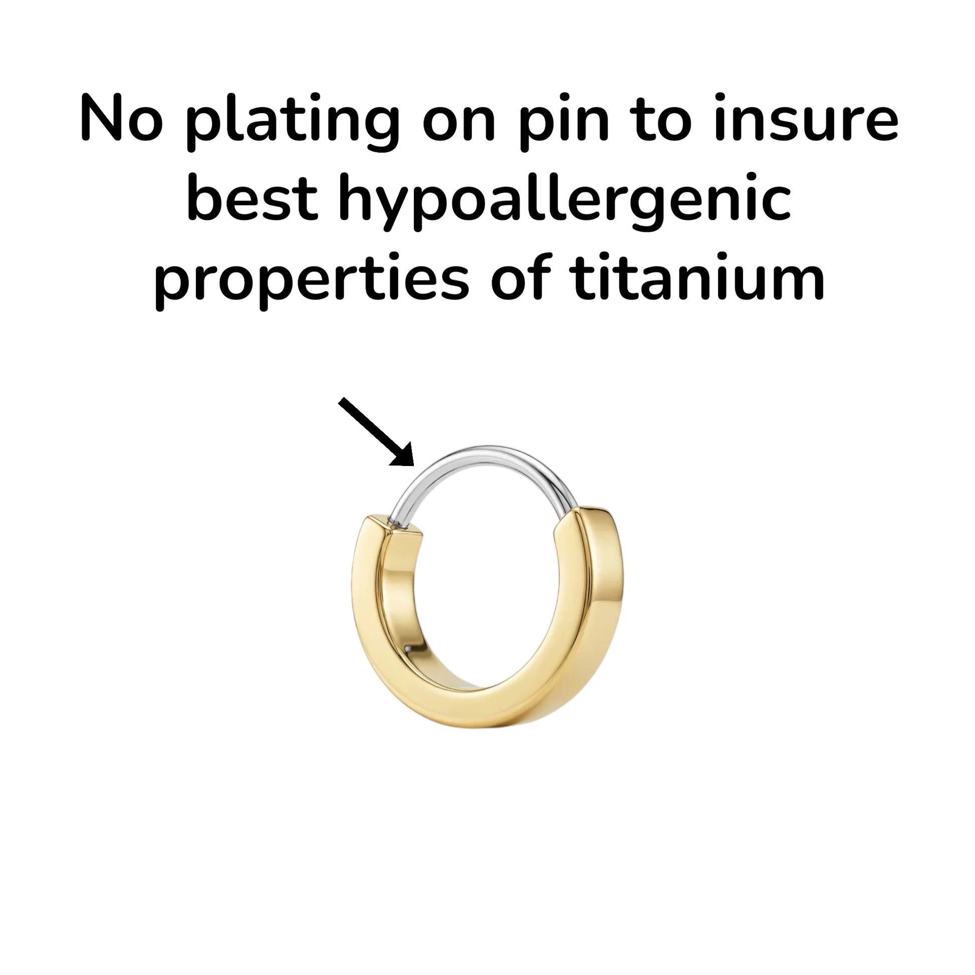 Hoop earring with a pin on a white background, highlighting the importance of hypoallergenic properties.