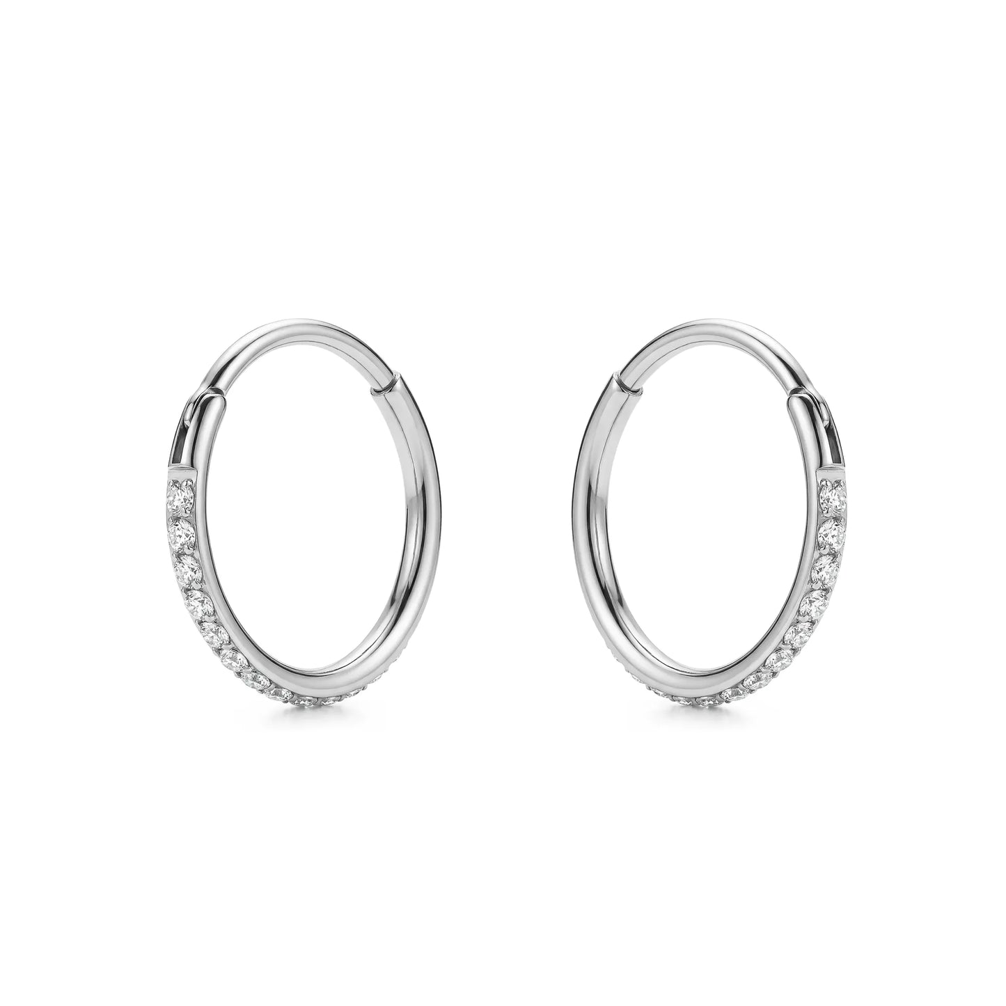 Titanium Diamond Gem Hoop Earrings 11mmon a white background