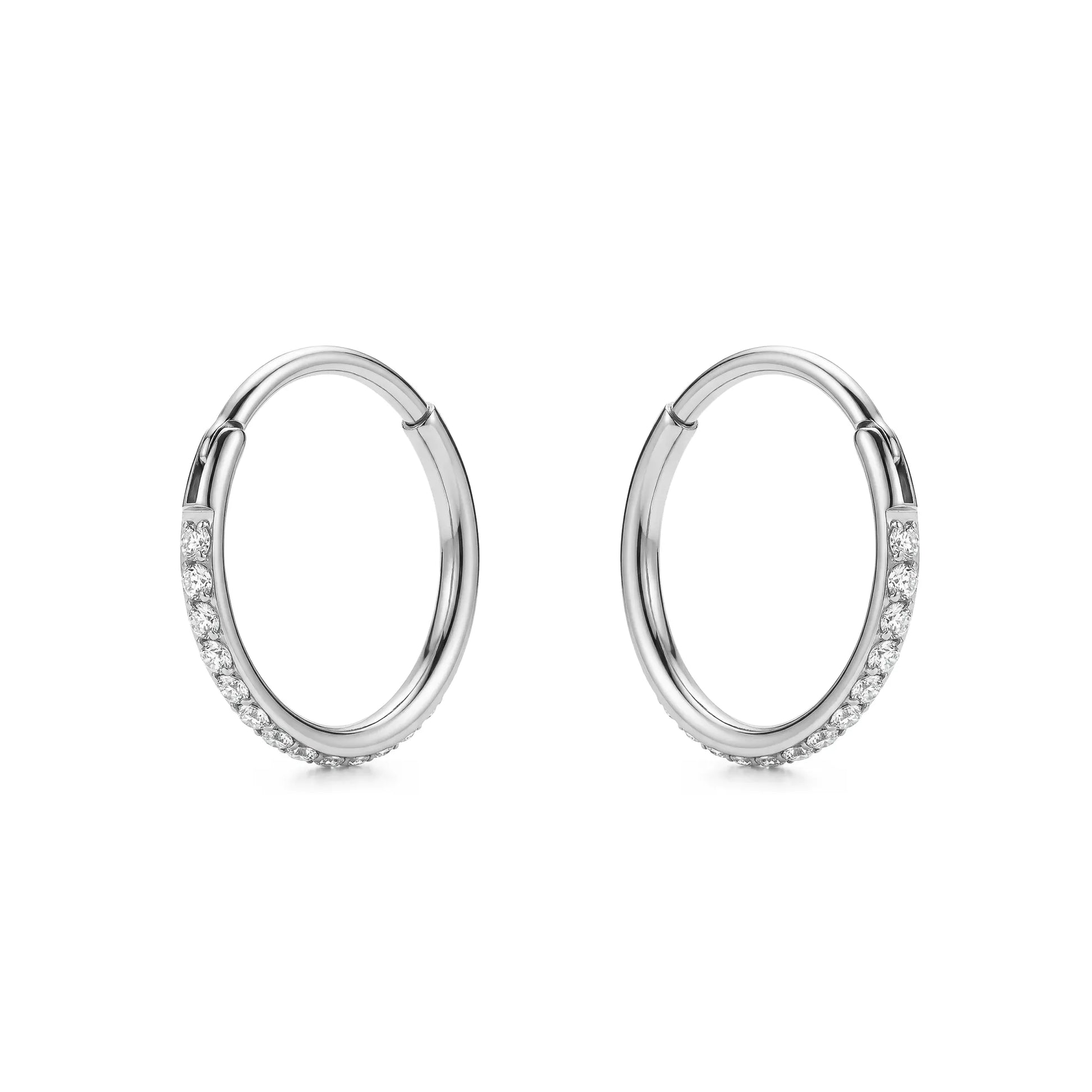 Titanium Diamond Gem Hoop Earrings 11mmon a white background