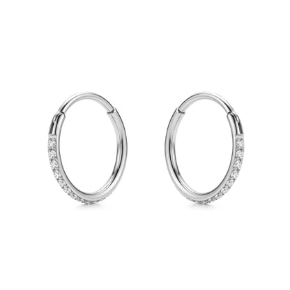 Titanium Diamond Gem Hoop Earrings 11mmon a white background