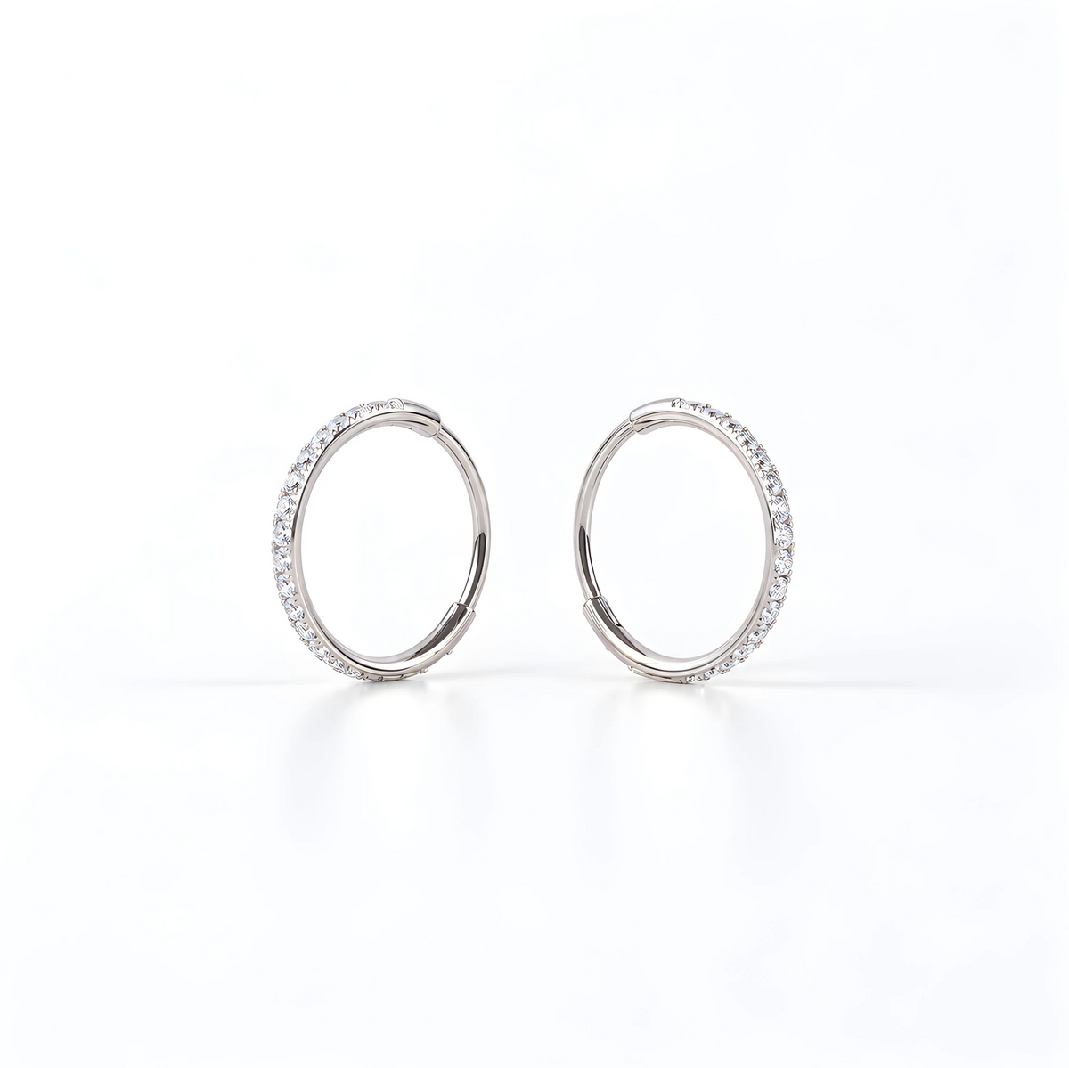 Titanium Diamond Gem Hoop pair Earrings 11 mm on a white background.