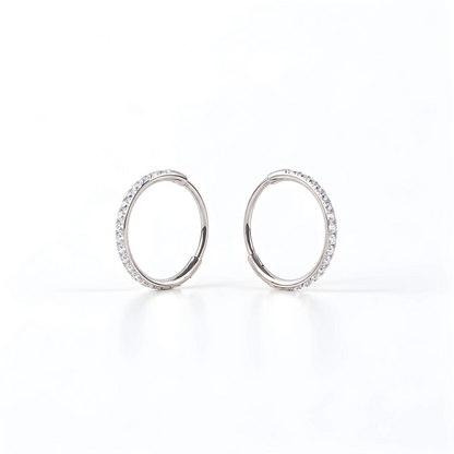 Titanium Diamond Gem Hoop pair Earrings 11 mm on a white background.