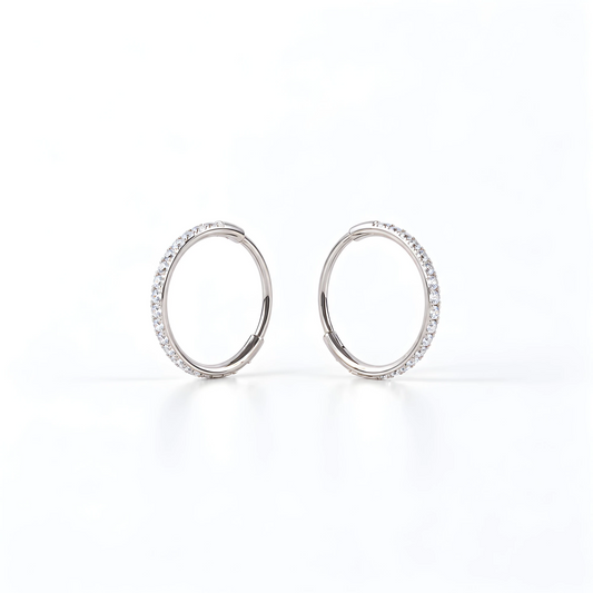 Titanium Diamond Gem Hoop pair Earrings 11 mm on a white background.