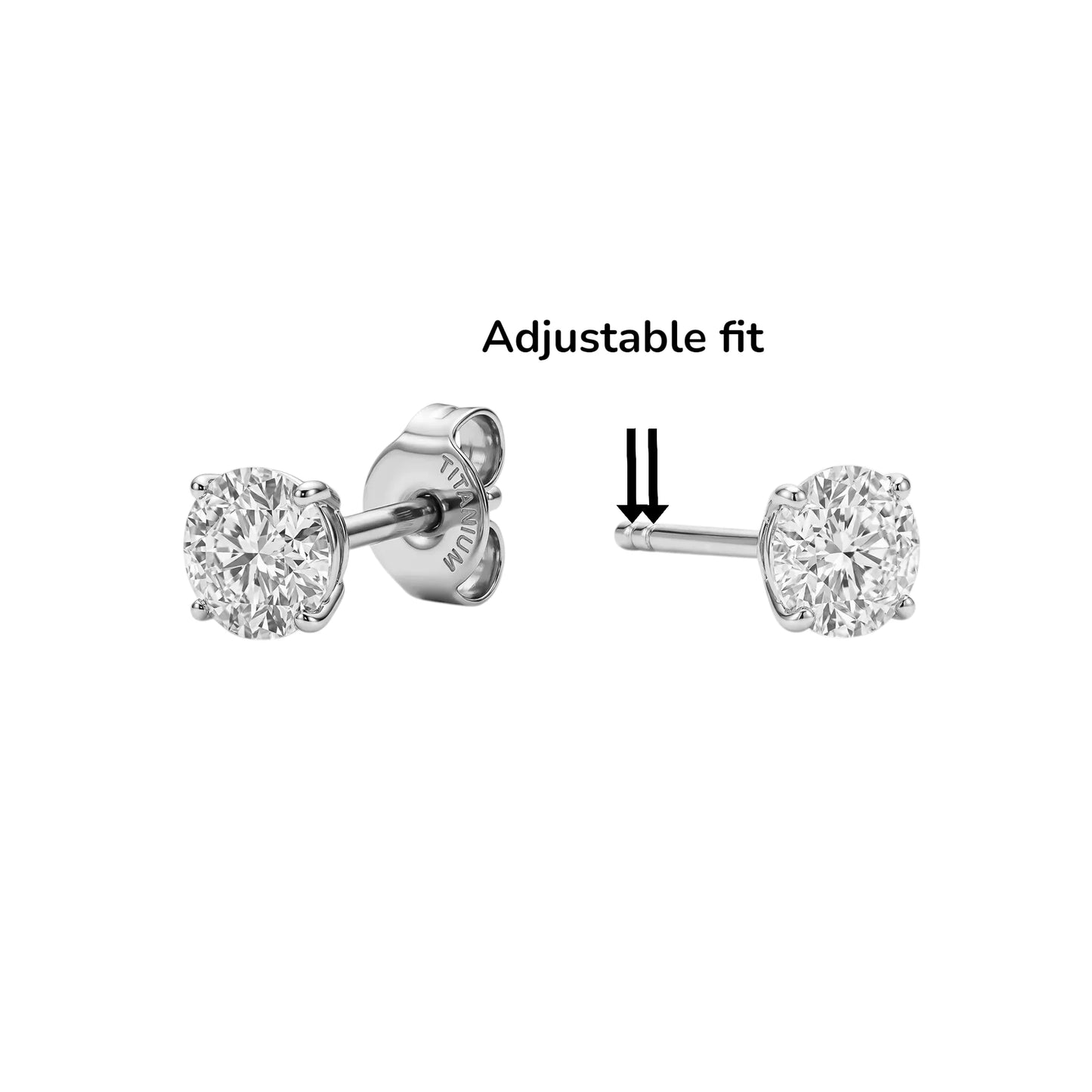 Diamond Gem Studs 5mm Adjustable Fit