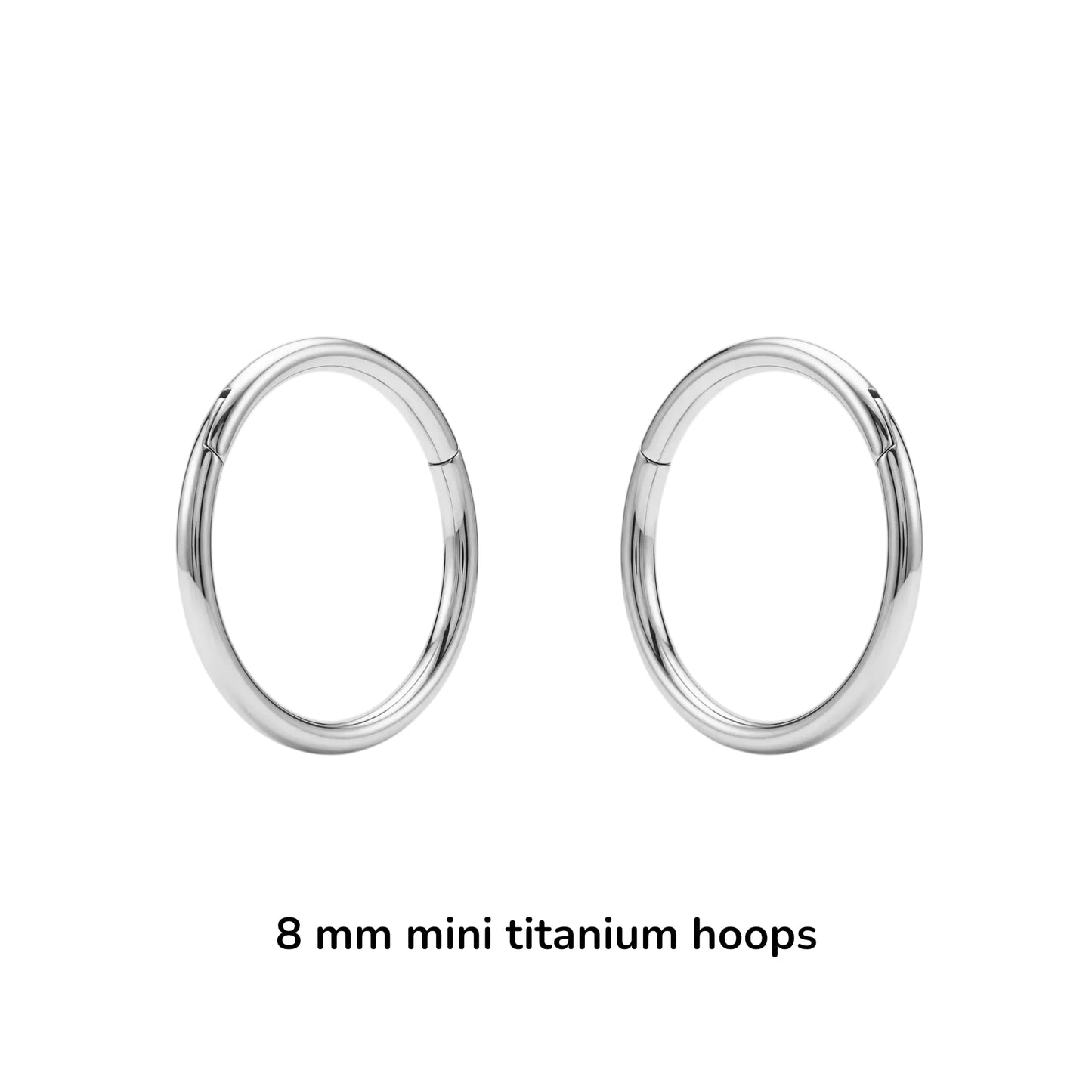 8 mm mini titanium hoops on a white background
