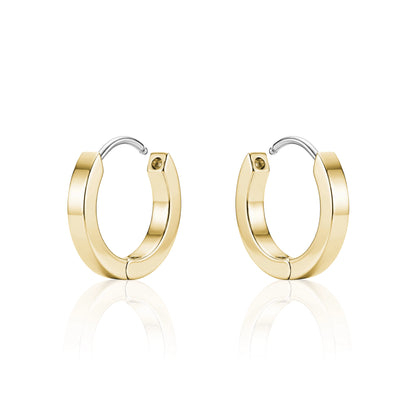Gold titanium 10 mm hoop earrings on a white background