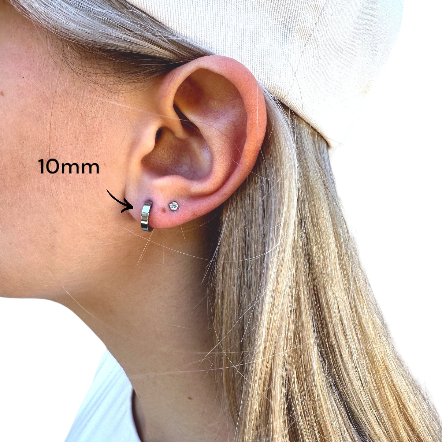 Hypoallergenic Titanium Small Hoops 10 mm on Emily