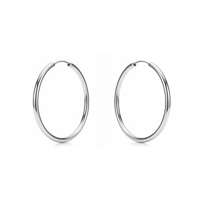 Silver Hoops made with a titanium pin  45 mm titanium earring pair on a white background