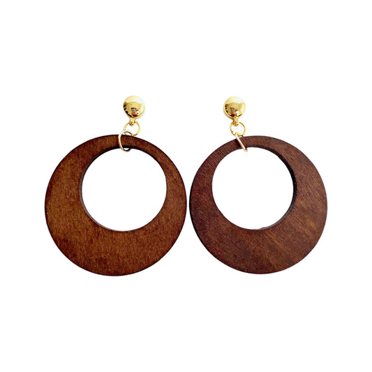 Hanging wooden hoop. Detachable earrings for a truly hypoallergenic jewellery on a white background