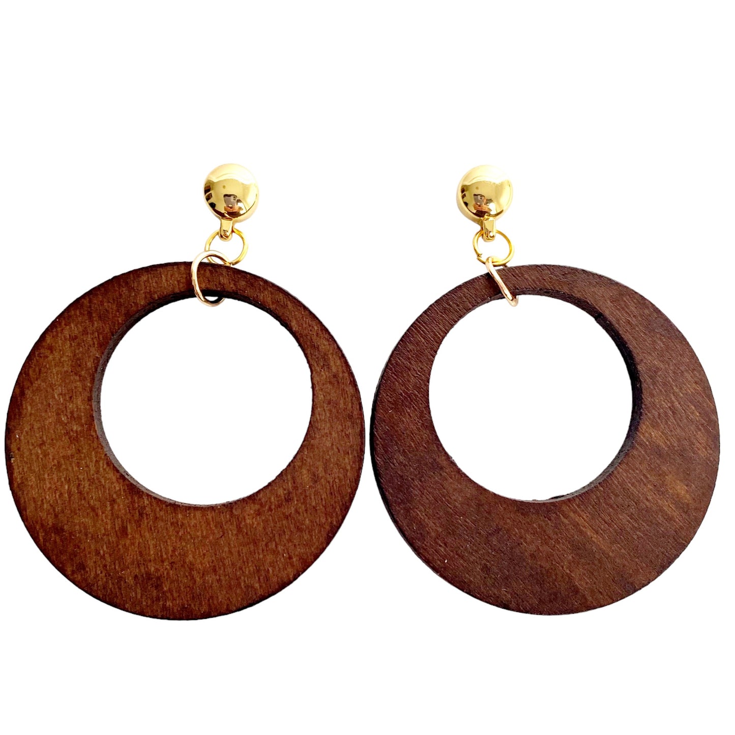 TI-GO Hanging wooden hoop. Detachable earrings for a truly hypoallergenic jewellery on a white background