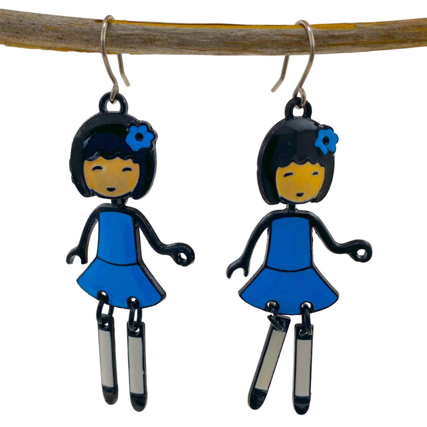 Harajuku Girl Charm Drop Earrings with a titanium hook on a white background