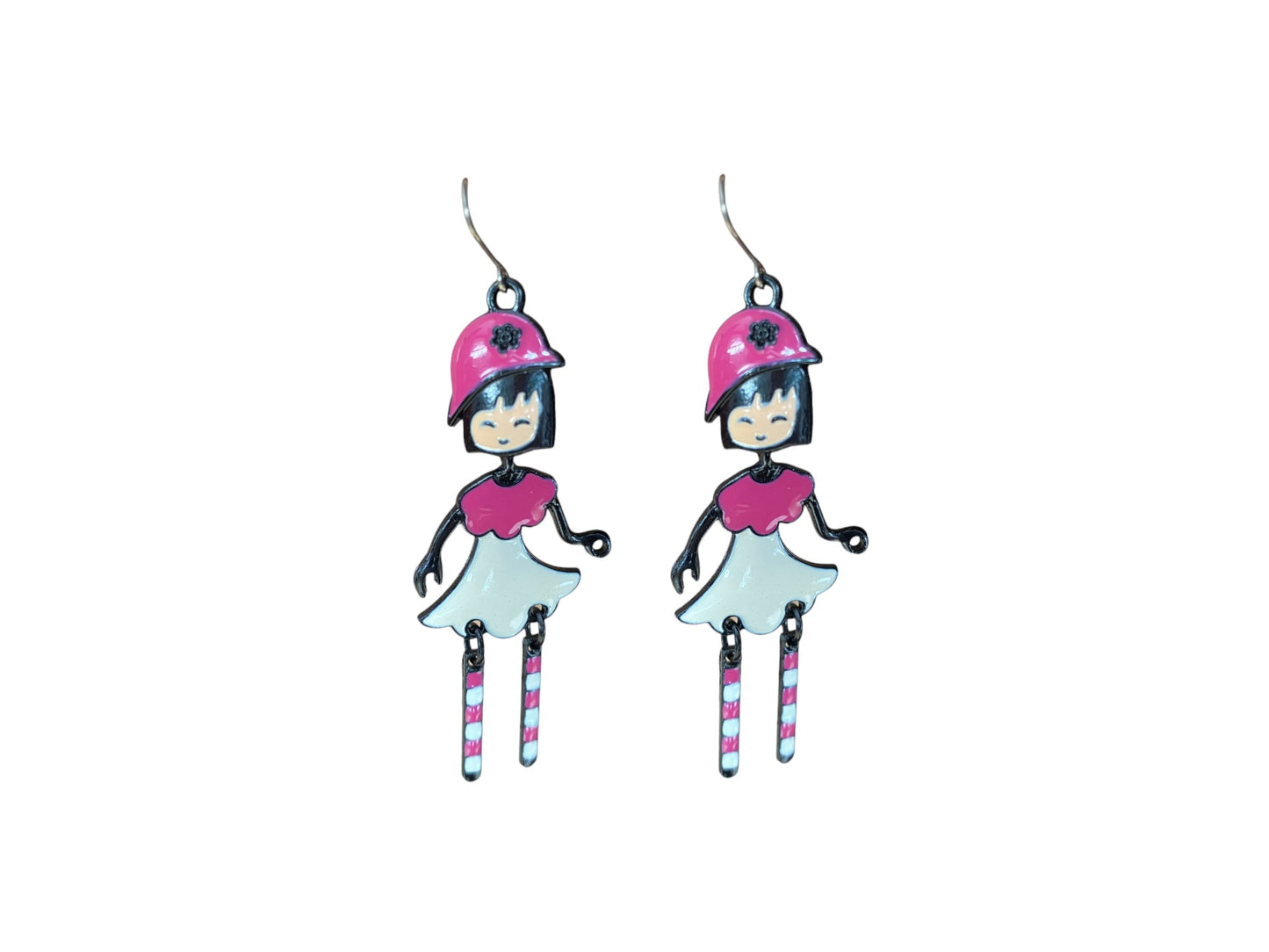 Harajuku Girl Charm Drop Earrings pink with a titanium hook on a white background