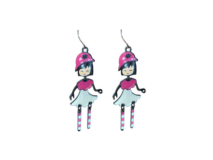 Harajuku Girl Charm Drop Earrings pink with a titanium hook on a white background