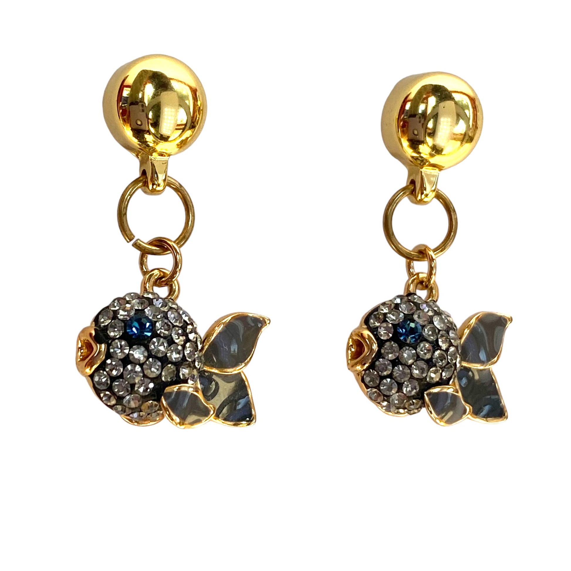 TI-GO Fish Charm earrings. Magnetic titanium interchangeable earring system. Detachable earrings for a truly hypoallergenic jewellery on a white background. black gold