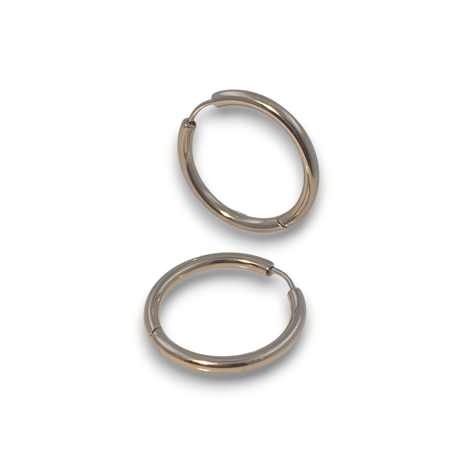 Titanium Hoops 25mm made from titanium on a white background. titanium earring pair, lightweight and durable