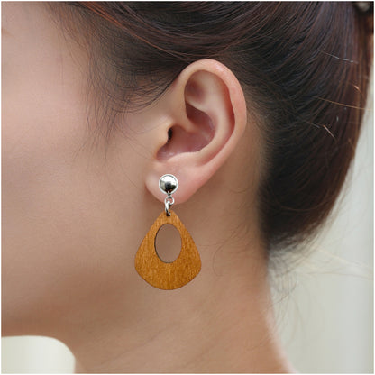 Wooden Water Drop Earrings. Detachable titanium earrings for a truly hypoallergenic jewellery on a young woman