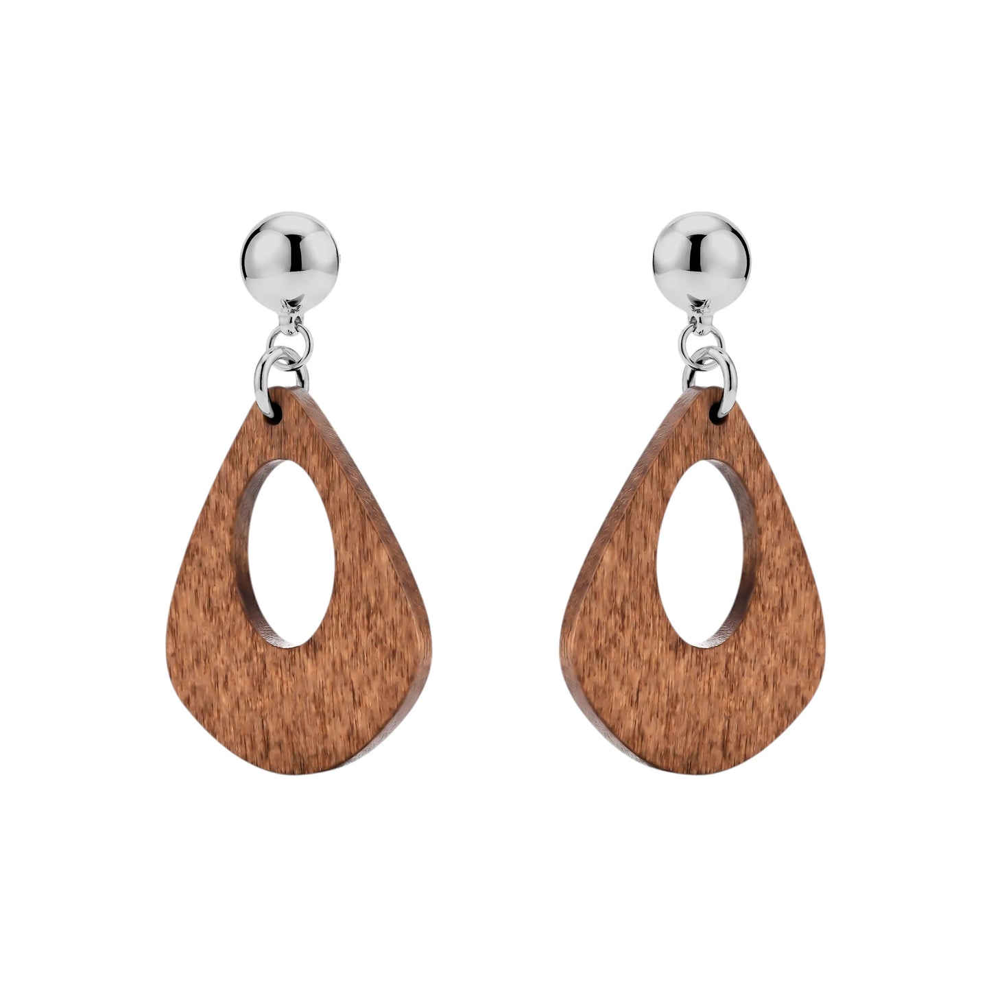 Wooden Water Drop Earrings. Detachable titanium earrings for a truly hypoallergenic jewellery on a white background