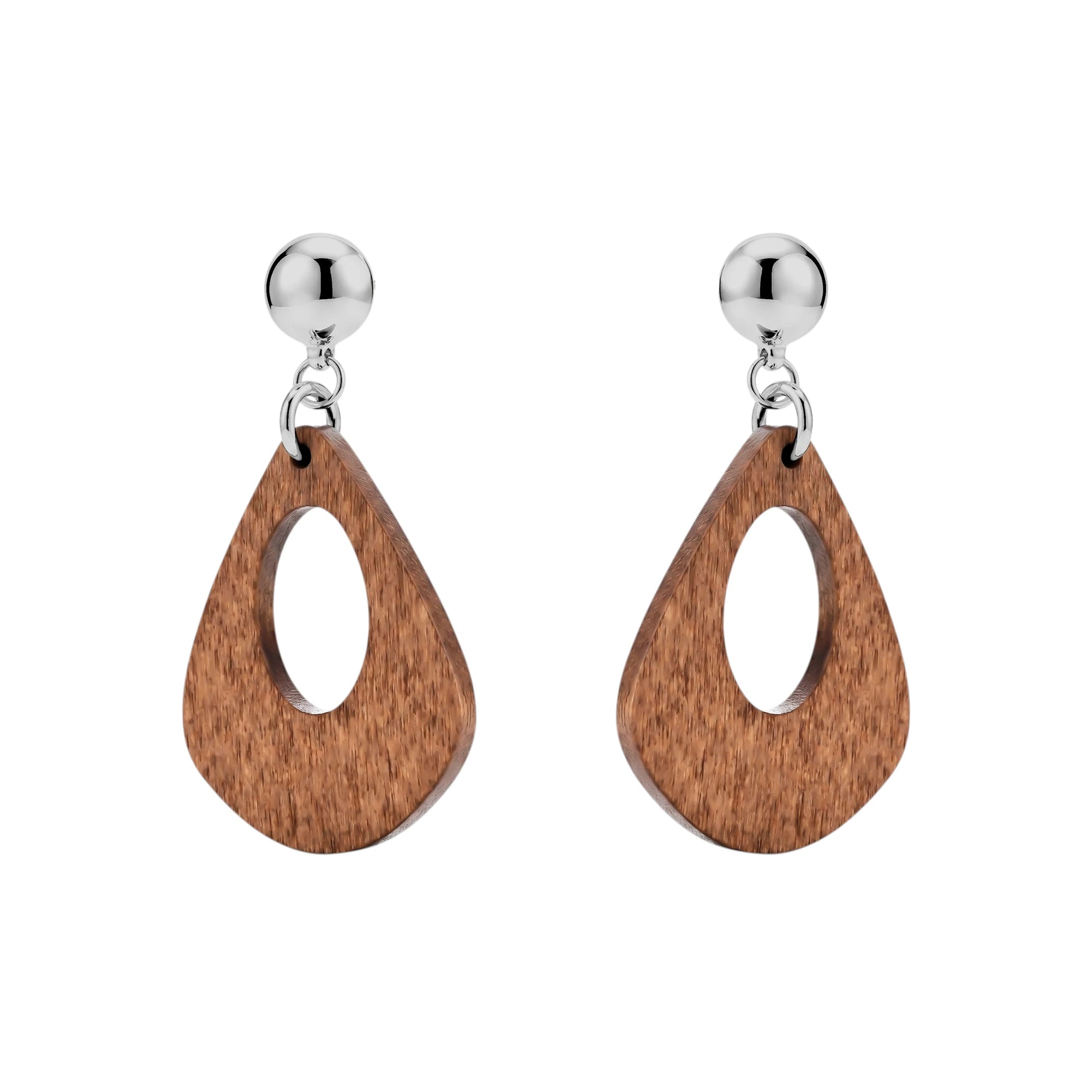 Wooden Water Drop Earrings. Detachable titanium earrings for a truly hypoallergenic jewellery on a white background