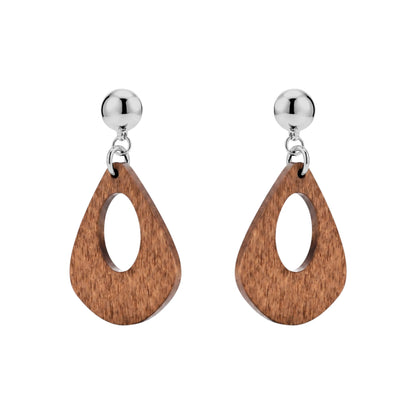 Wooden Water Drop Earrings. Detachable titanium earrings for a truly hypoallergenic jewellery on a white background