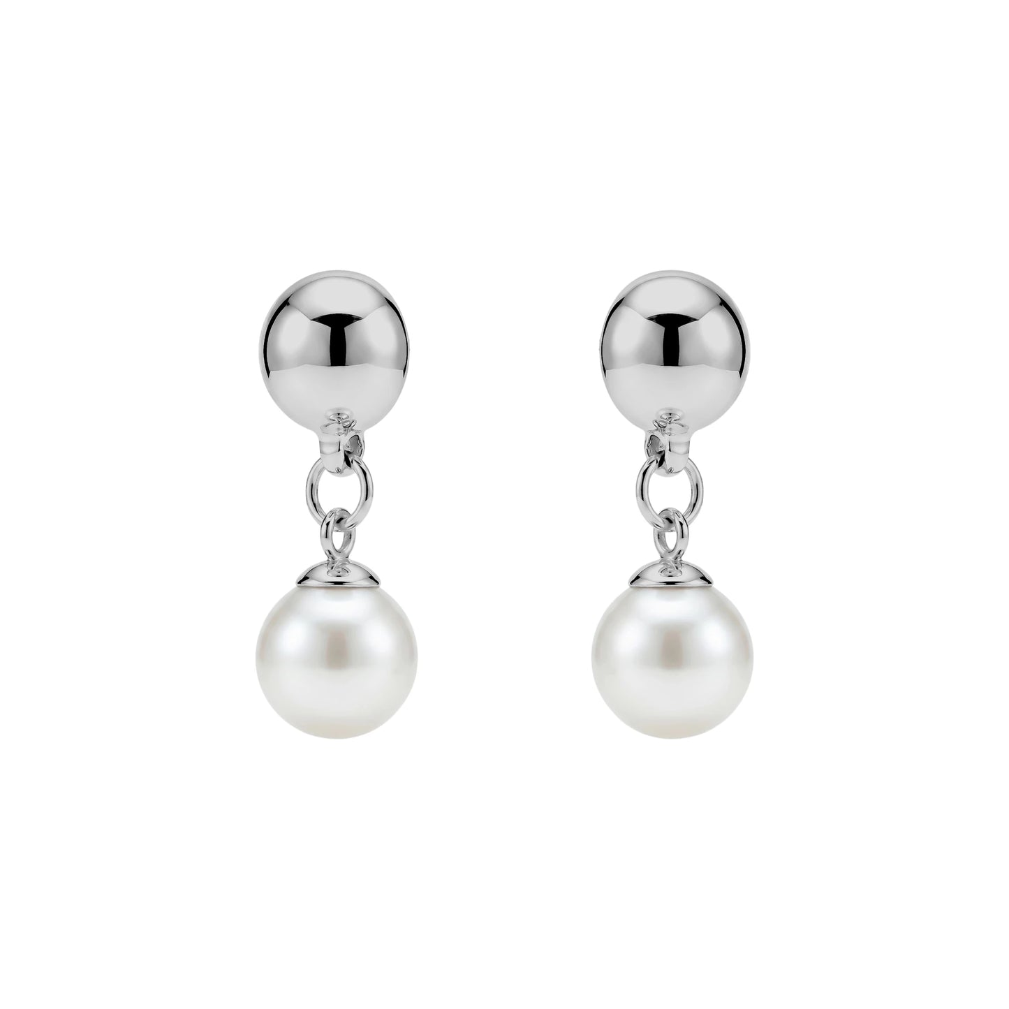 Small pearl earrings. Detachable earrings for a truly hypoallergenic jewellery on a white background