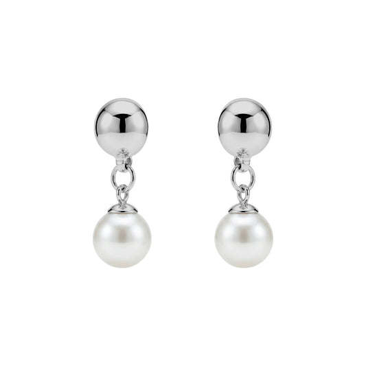 Small pearl earrings. Detachable earrings for a truly hypoallergenic jewellery on a white background