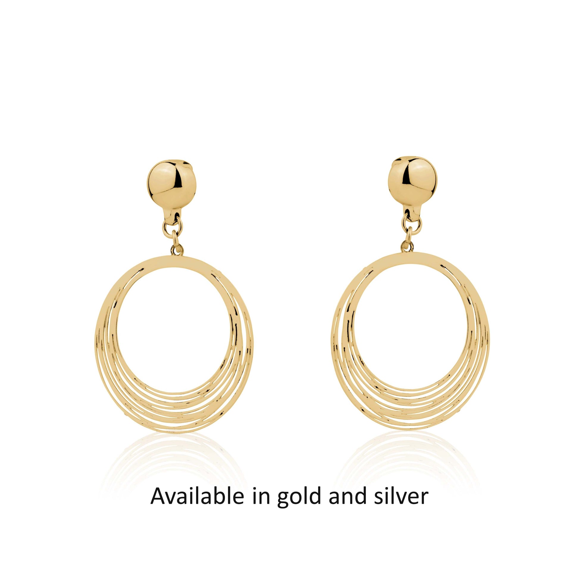 Gold or Silver String Rings earrings. Detachable earrings for a truly hypoallergenic jewellery on a white background