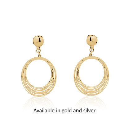 Gold or Silver String Rings earrings. Detachable earrings for a truly hypoallergenic jewellery on a white background