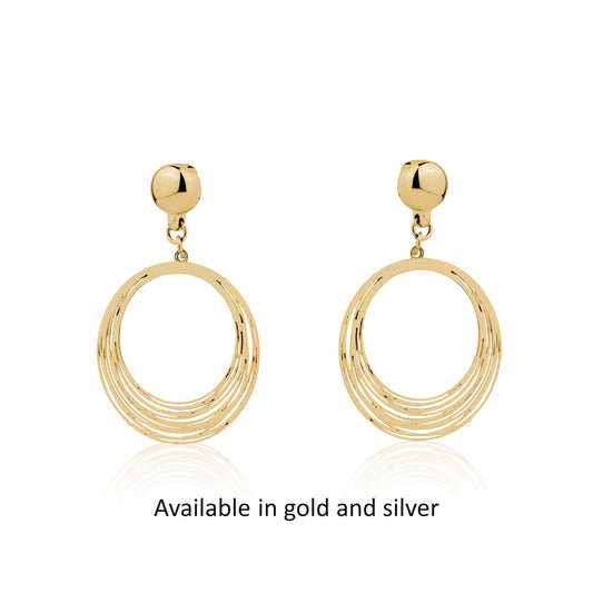Gold or Silver String Rings earrings. Detachable earrings for a truly hypoallergenic jewellery on a white background