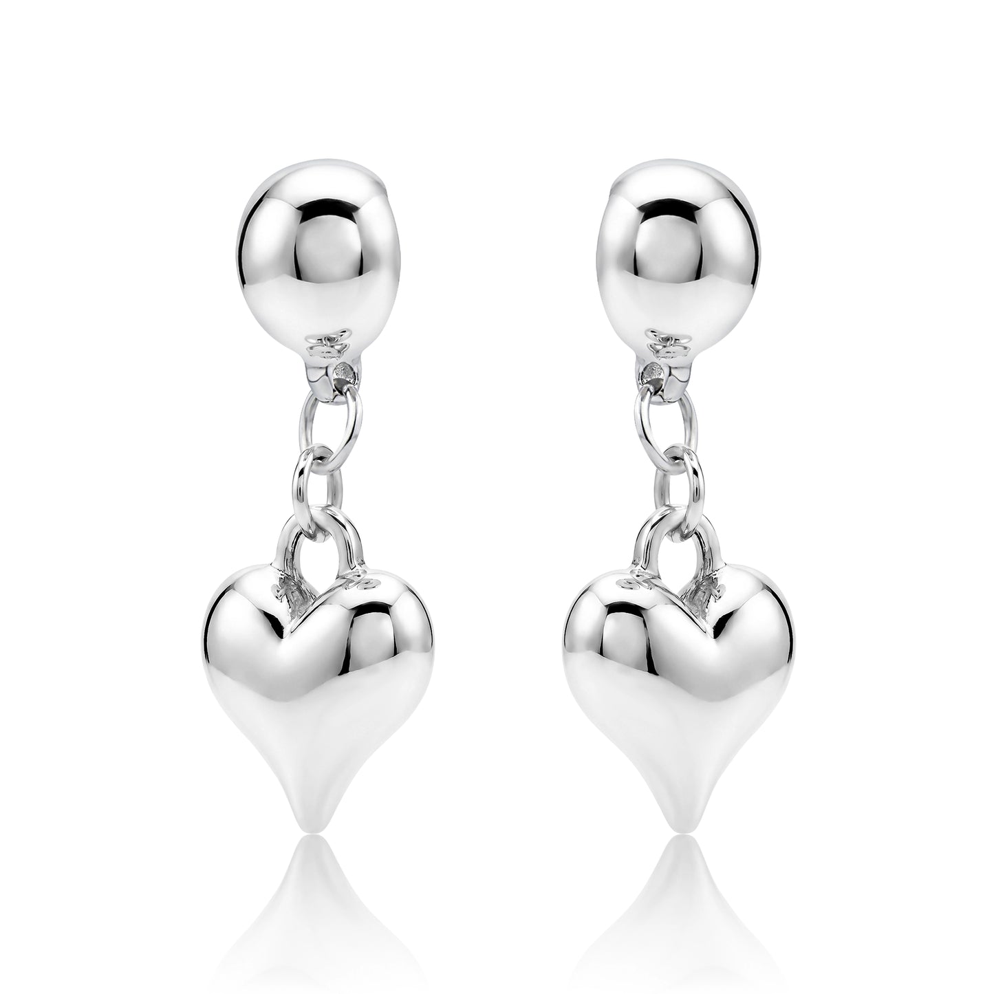 Magnetic silver heart earrings. Detachable earrings truly hypoallergenic on a white background