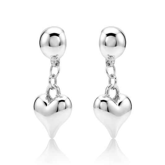 Magnetic silver heart earrings. Detachable earrings truly hypoallergenic on a white background