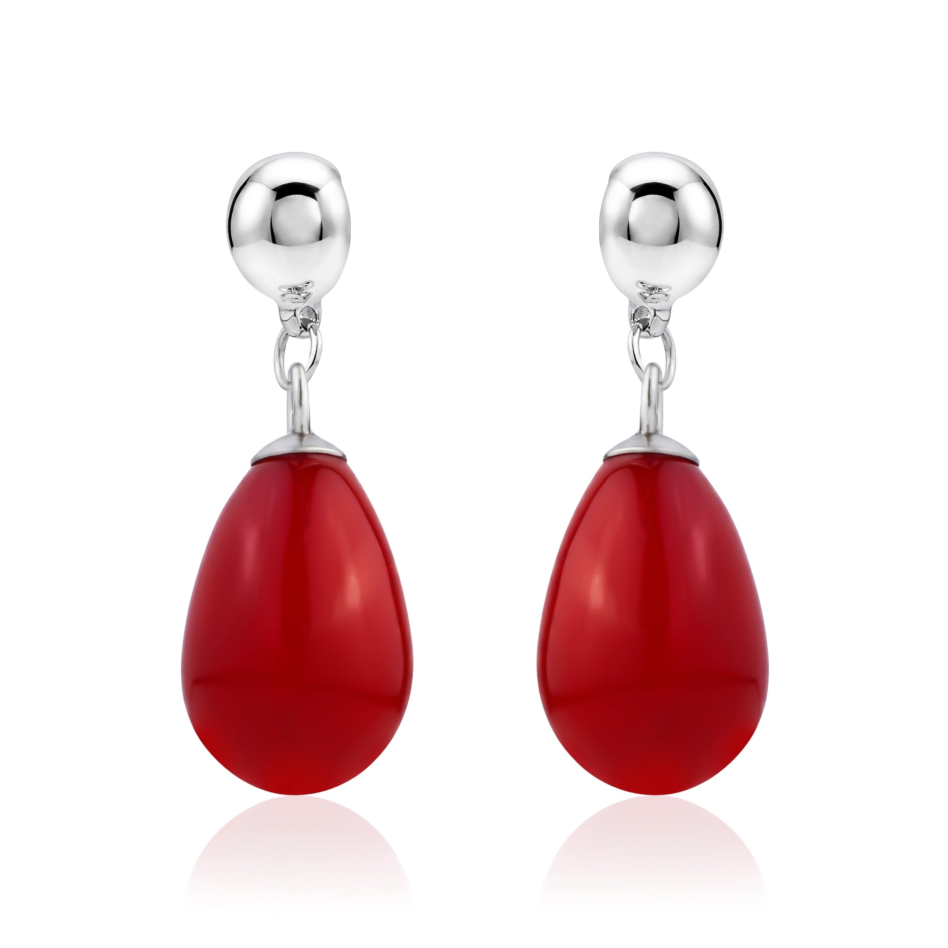 Magnetic Red pearl earrings. Detachable titanium earrings for a truly hypoallergenic jewellery on a white background