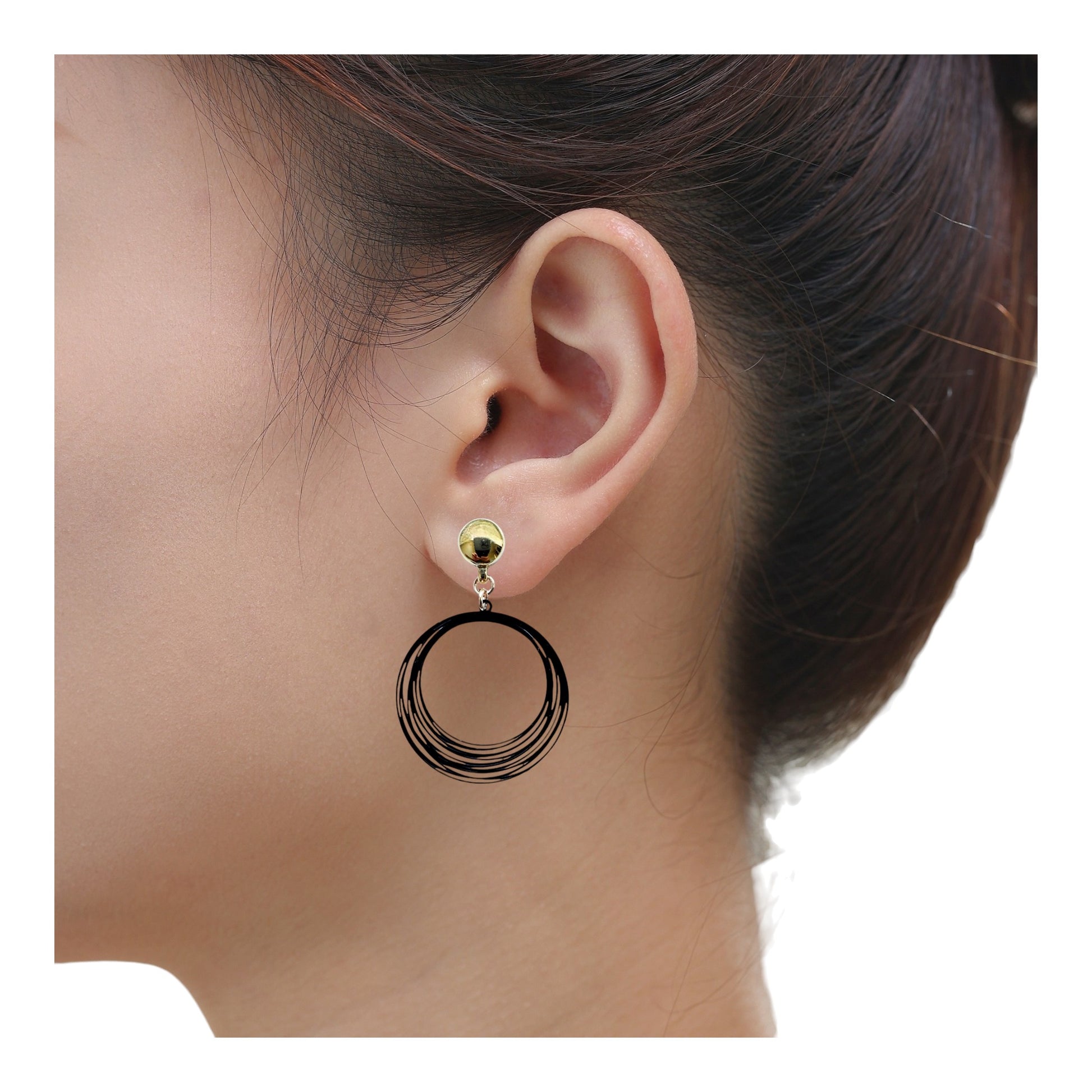 TI-GO Black String Rings. Magnetic titanium interchangeable detachable earrings for a truly hypoallergenic earrings on a white young woman