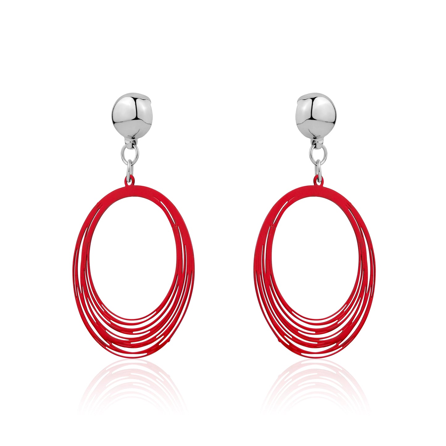 TI-GO Red String Rings earring. Magnetic titanium interchangeable earring system for a truly hypoallergenic jewellery on a white background