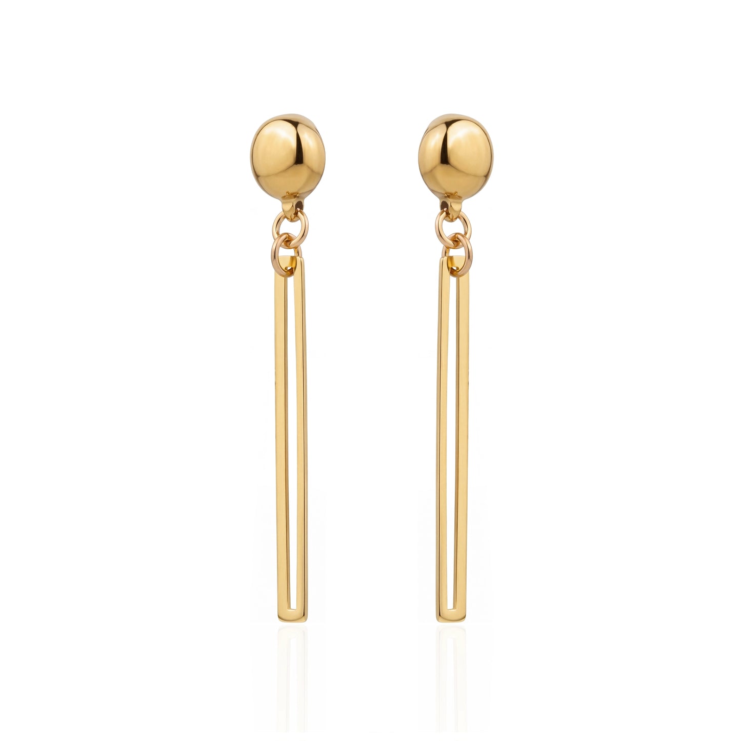 TI-GO Gold narrow rectangular loop earring. Detachable earrings for a truly hypoallergenic jewellery on a white background