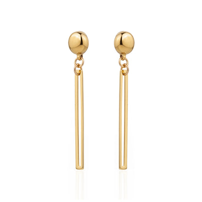 TI-GO Gold narrow rectangular loop earring. Detachable earrings for a truly hypoallergenic jewellery on a white background
