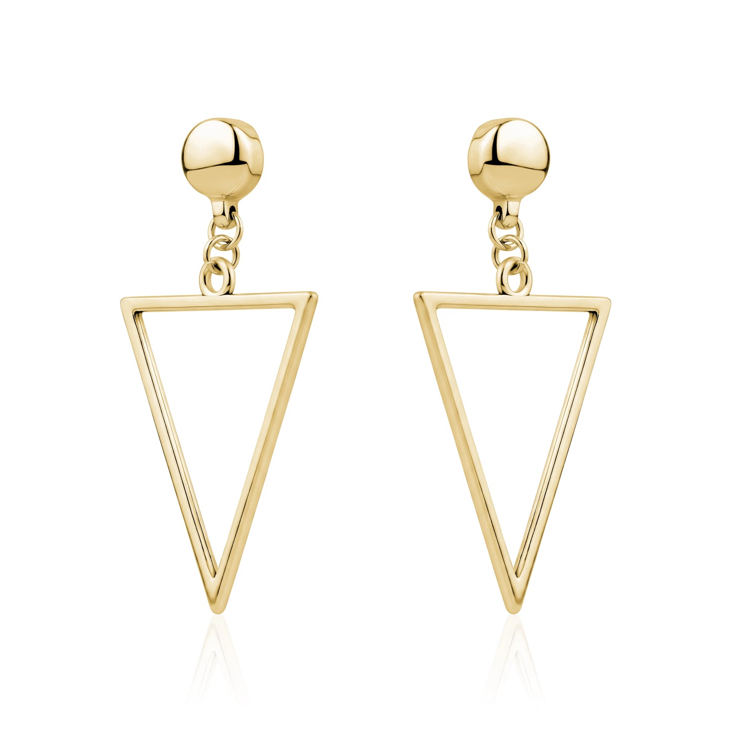 Geometric Gold Triangle earrings. Detachable earrings for a truly hypoallergenic jewellery on a white background