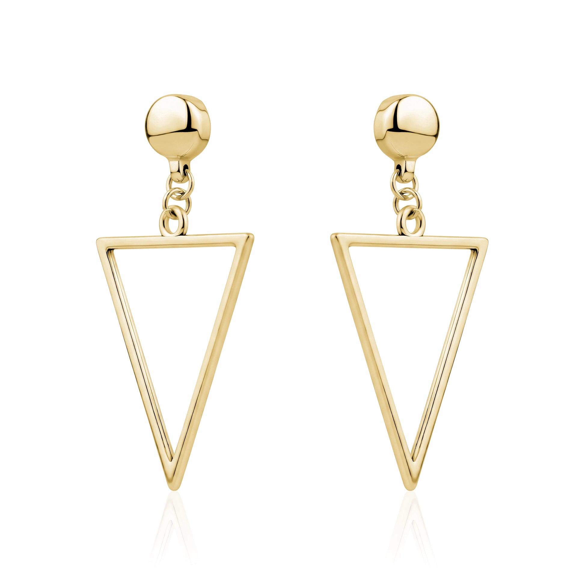 Geometric Gold Triangle earrings. Detachable earrings for a truly hypoallergenic jewellery on a white background