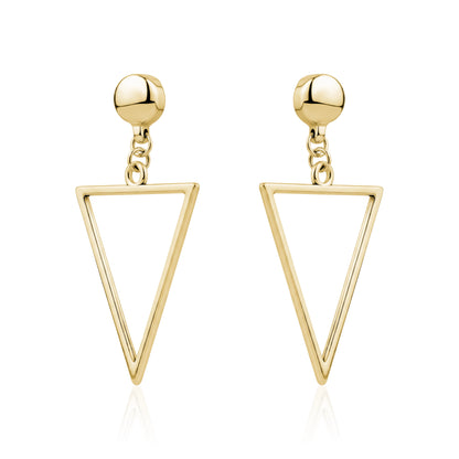 Geometric Gold Triangle earrings. Detachable earrings for a truly hypoallergenic jewellery on a white background