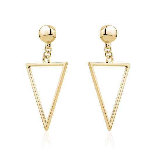 Geometric Gold Triangle earrings. Detachable earrings for a truly hypoallergenic jewellery on a white background