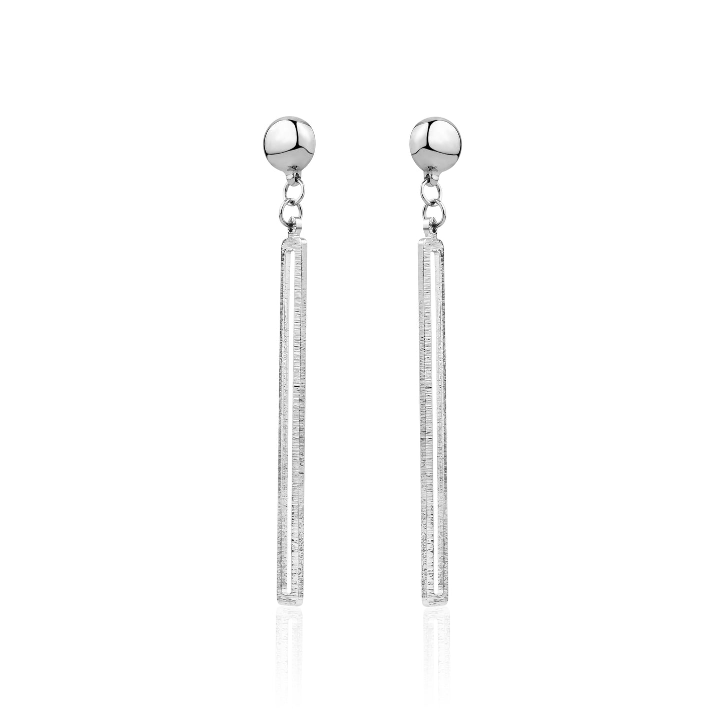Silver rectangular loop earring. Detachable magnetic earrings truly hypoallergenic jewellery on a white background