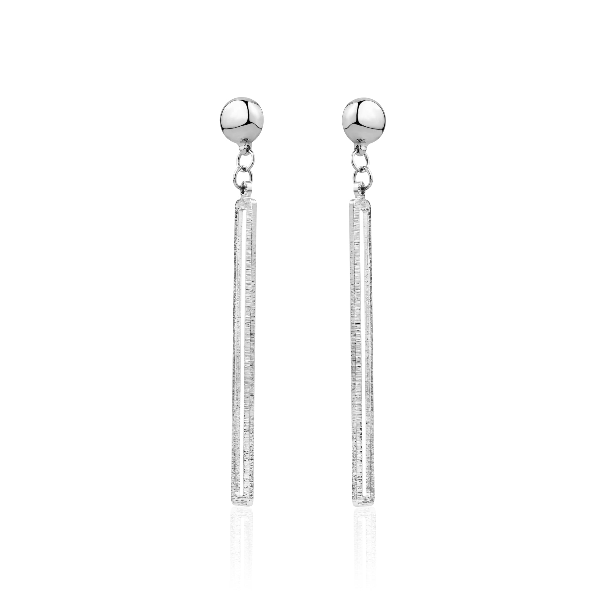 Silver rectangular loop earring. Detachable magnetic earrings truly hypoallergenic jewellery on a white background