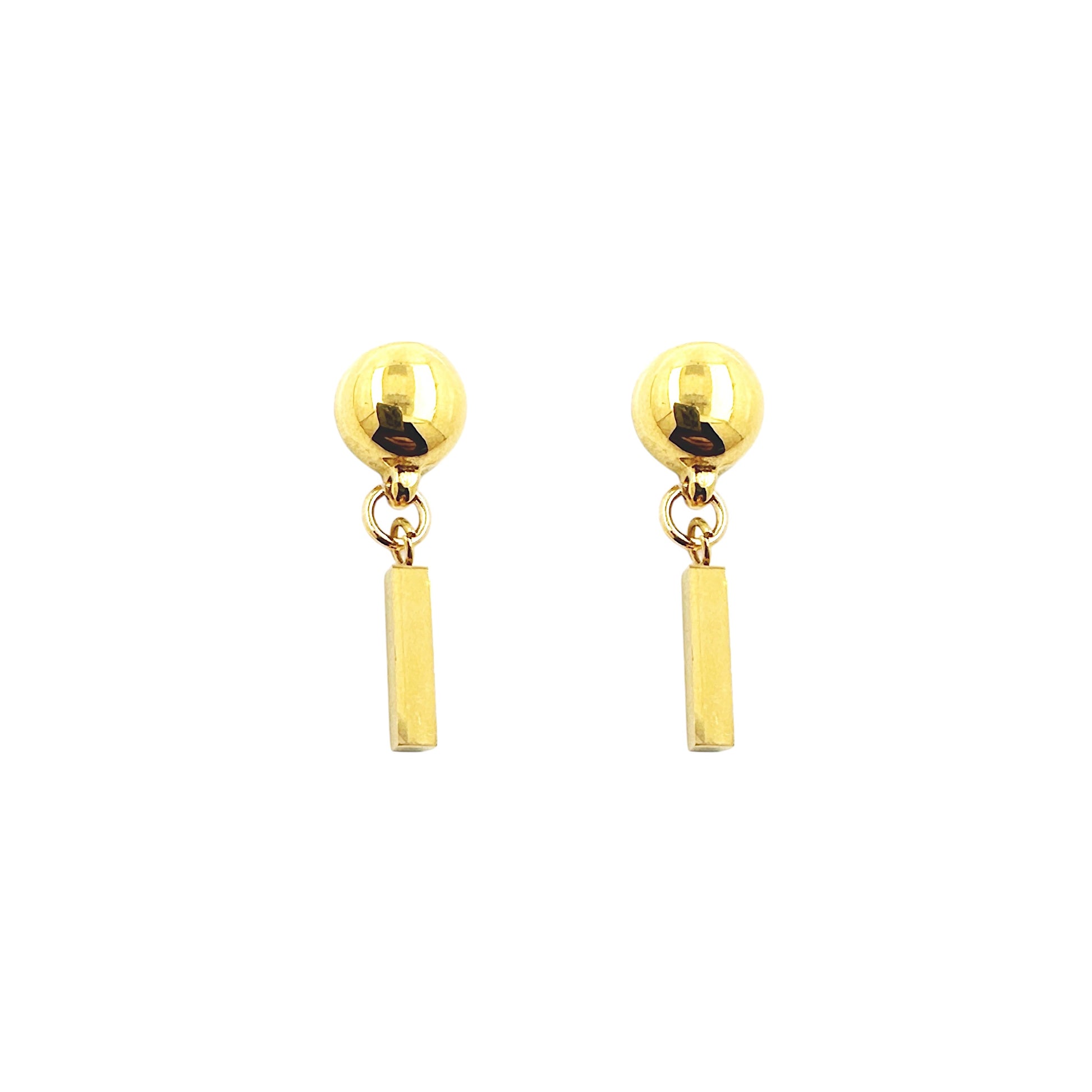 Interchangeable-magnetic-Mini-gold bar-earrings on a white background