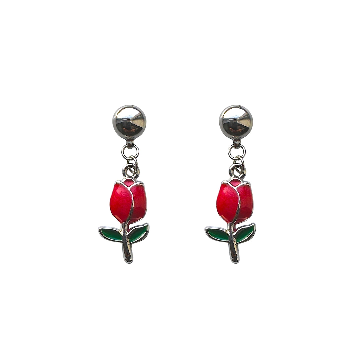 Silver Tulip earrings. Detachable earrings for a truly hypoallergenic jewellery on a white background