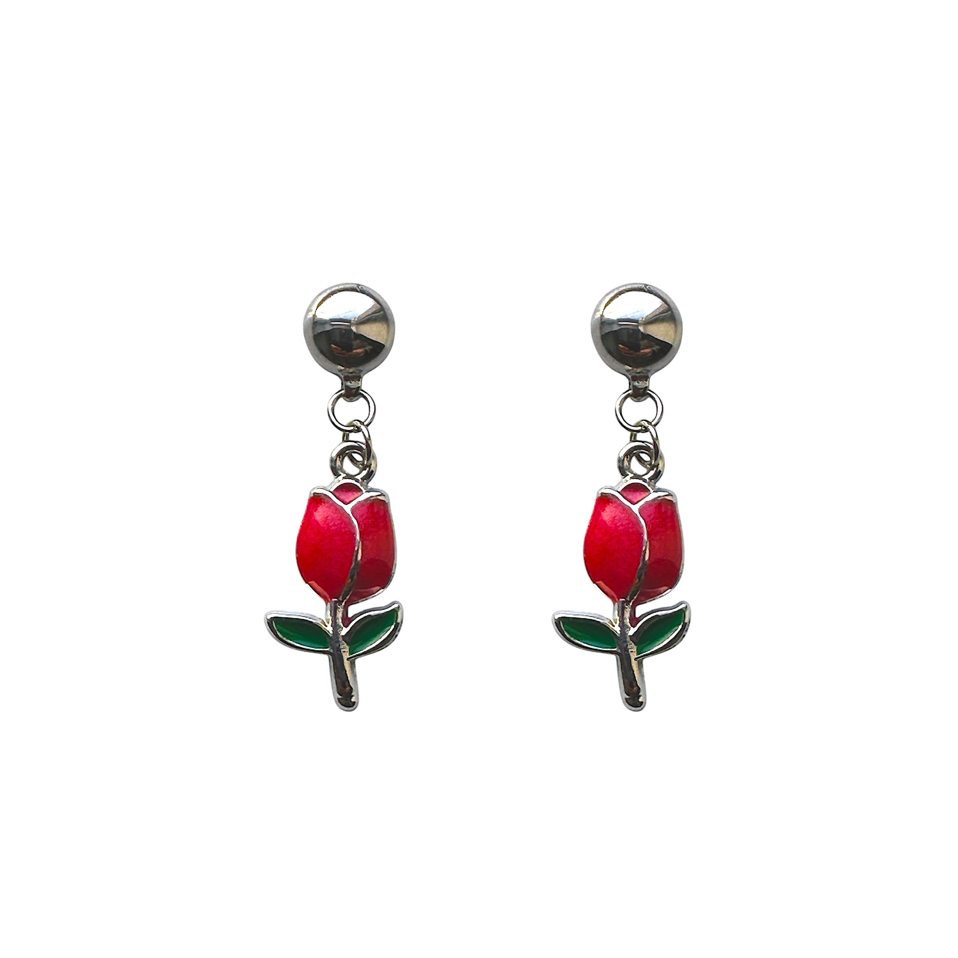 Silver Tulip earrings. Detachable earrings for a truly hypoallergenic jewellery on a white background