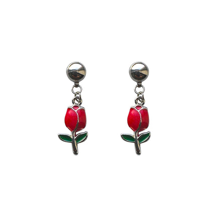 Silver Tulip earrings. Detachable earrings for a truly hypoallergenic jewellery on a white background