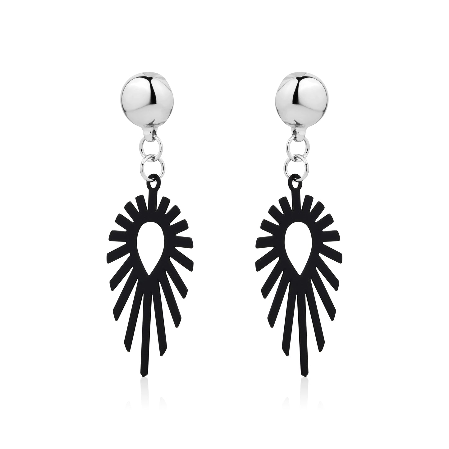 Magnetic Shine teardrop black earrings. Detachable earrings for a truly hypoallergenic jewellery on a white background
