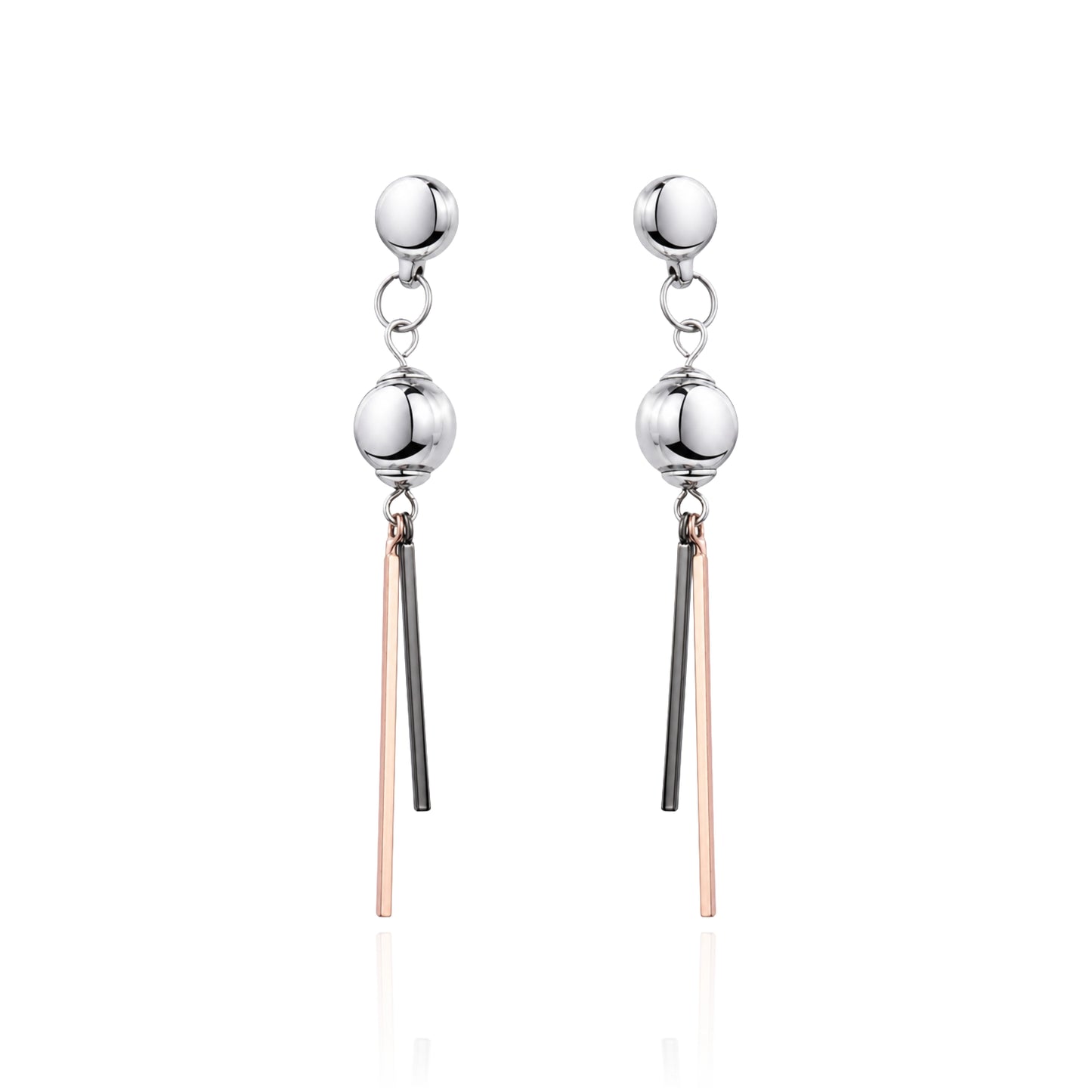 Three Toned interchangeable titanium earring. Detachable earrings for a truly hypoallergenic jewellery on a white background