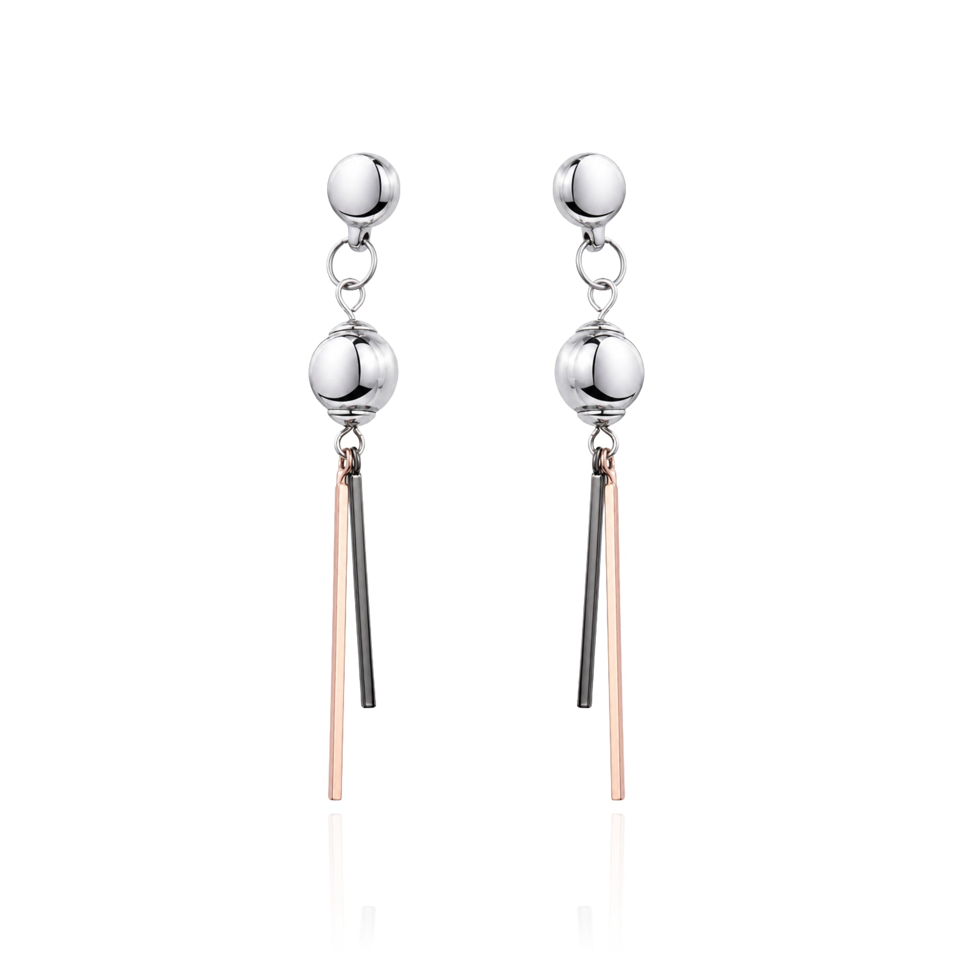 Three Toned interchangeable titanium earring. Detachable earrings for a truly hypoallergenic jewellery on a white background