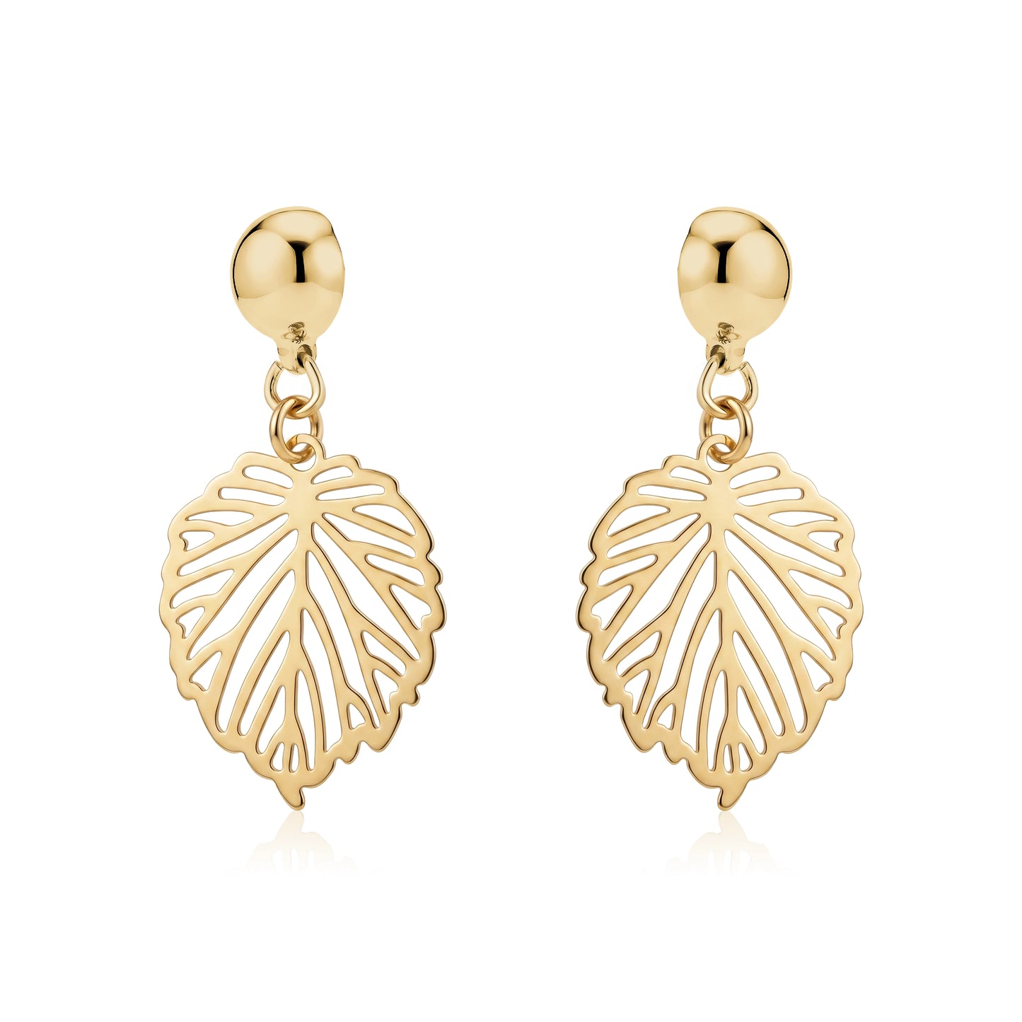 Small Monstera Leaf Earrings. Detachable earrings for a truly hypoallergenic jewellery on a white background