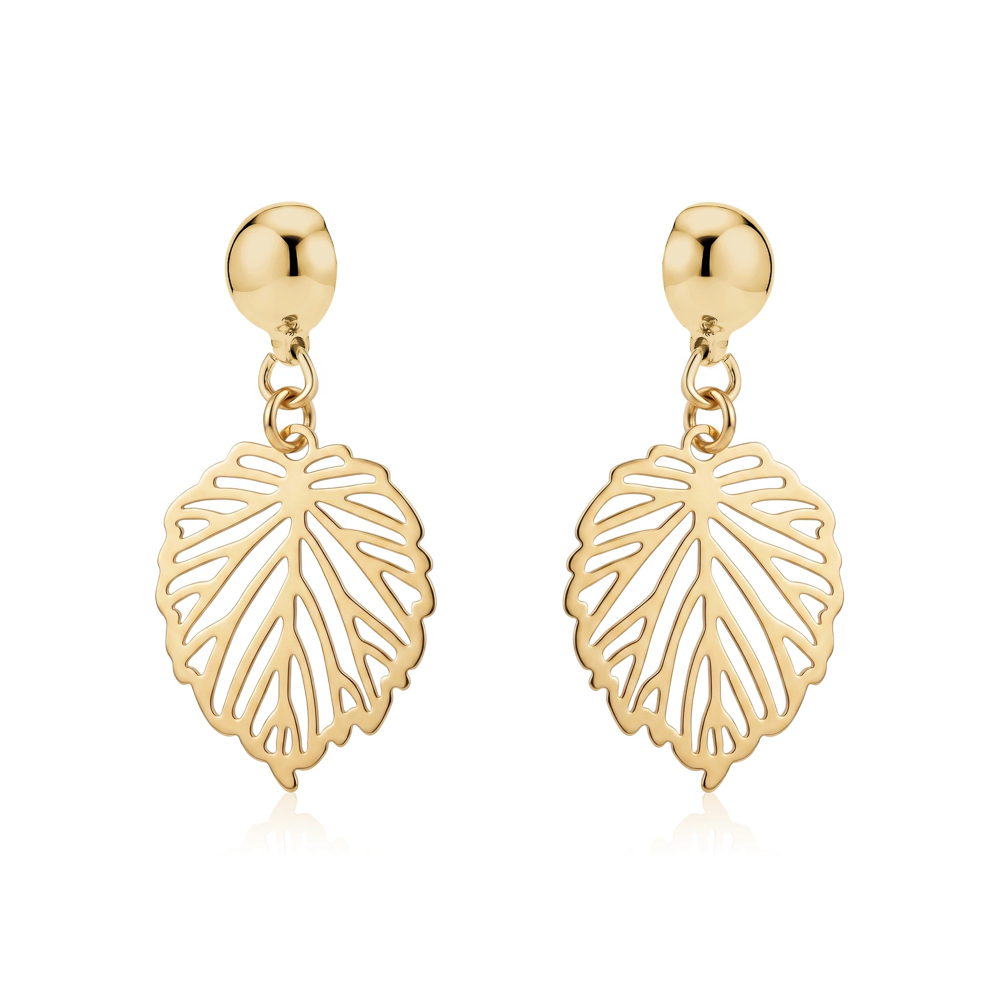 Small Monstera Leaf Earrings. Detachable earrings for a truly hypoallergenic jewellery on a white background